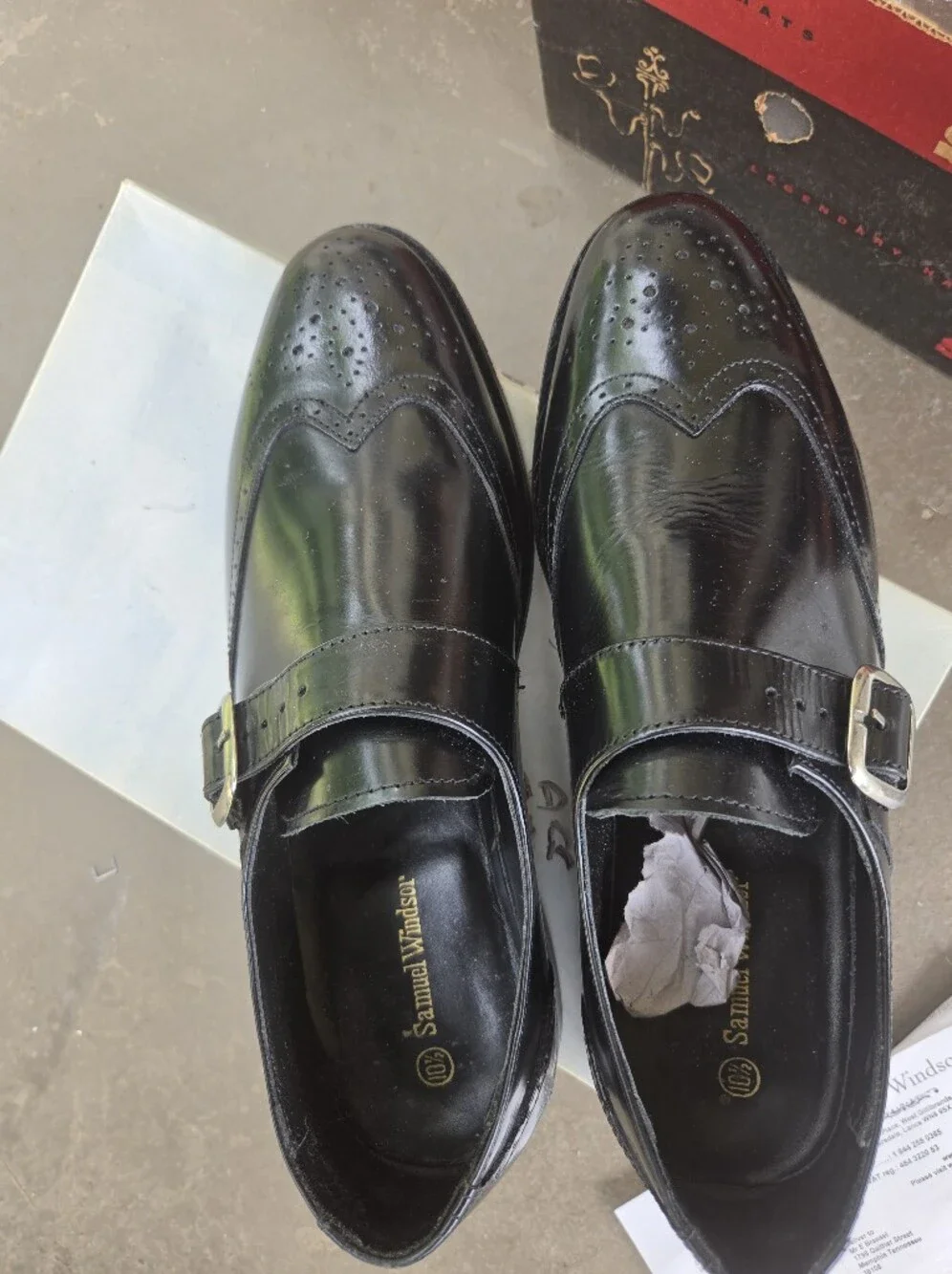 Black Leather Single-Buckle Brogue Monk Shoes